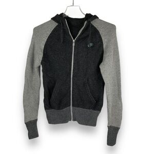 Nike SweaterJacket Wool Blend Hoodie Zip Up Hooded Cardigan‎ Grey Black Size S